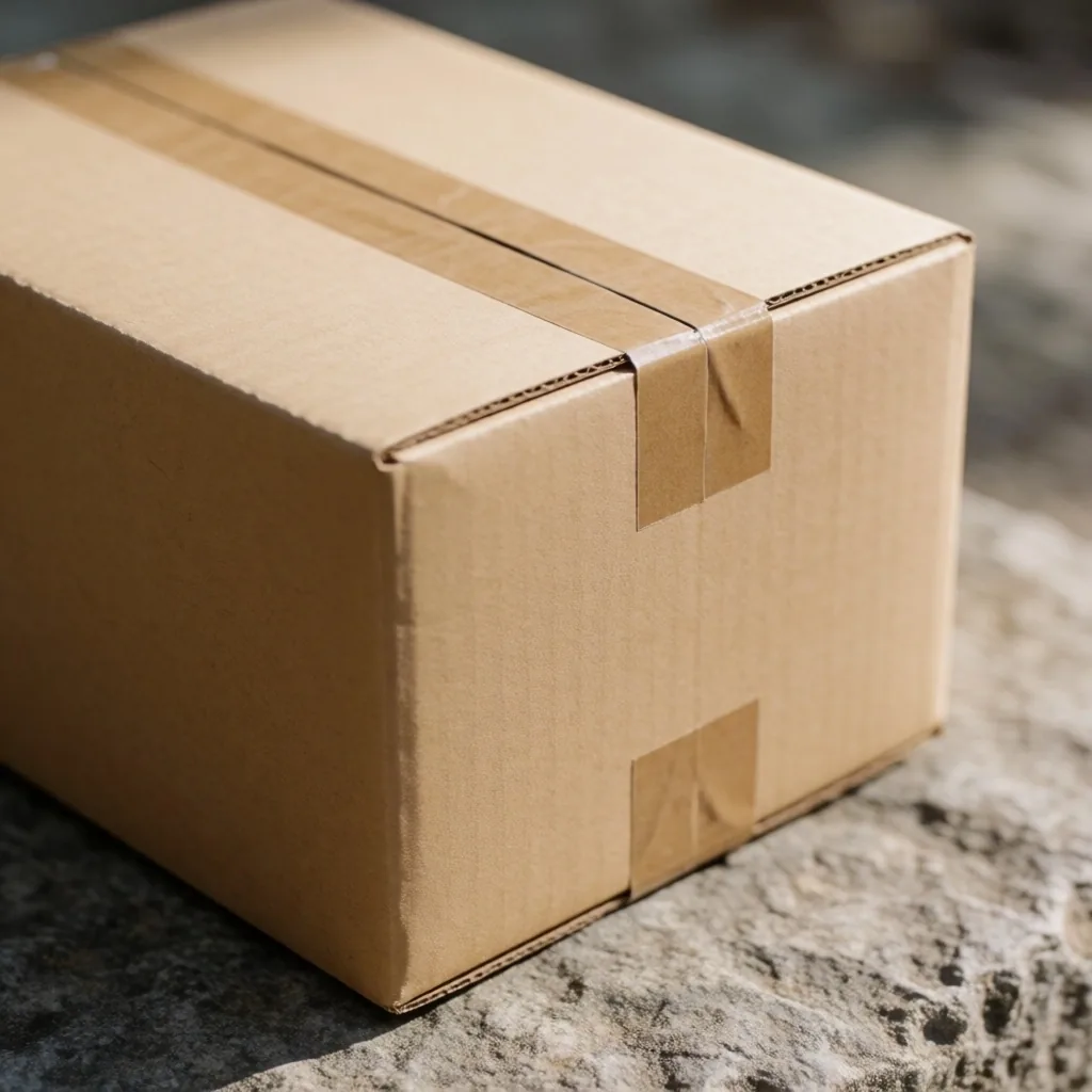 A return shipping box on a stone surface